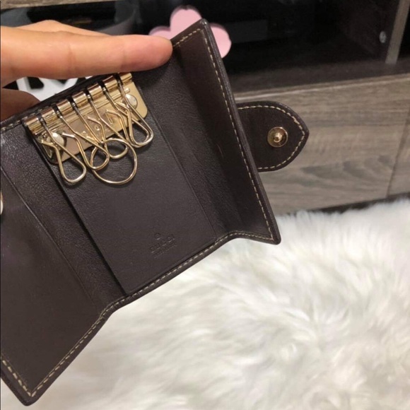 Gucci Heart Logo GG Canvas & Brown Leather 6 Key Ring Holder Key Case - Picture 6 of 8